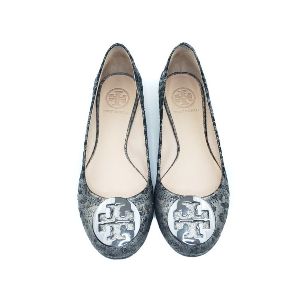 Tory Burch Luisa Micro Ballet Flats Printed Leather Gray Black Size US 6